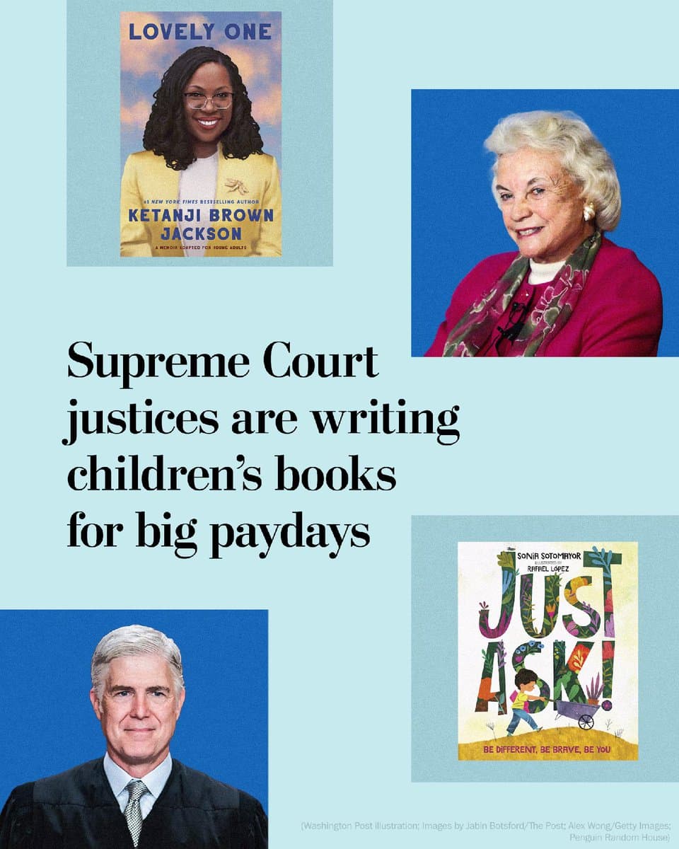 Writing books for kids is close to becoming a majority opinion among Supreme Court justices. The trend reflects the justices' growing political celebrity status and the lucrative nature of book royalties, which are exempted from outside income limits. pic.