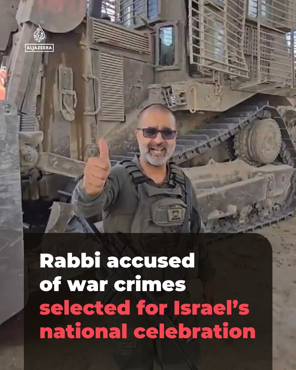 Rabbi Avraham Zarbiv, who filmed himself demolishing Palestinian buildings in Gaza while reciting religious verses, was selected to light a torch to mark Israel's national day. Read here pic.