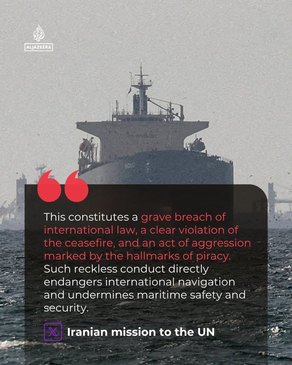 Iran’s UN mission has asked the Security Council to “firmly and unequivocally” condemn the US attack and seizure of an Iranian-flagged cargo ship near the Sea of Oman on Sunday. 🔴 LIVE updates: pic.