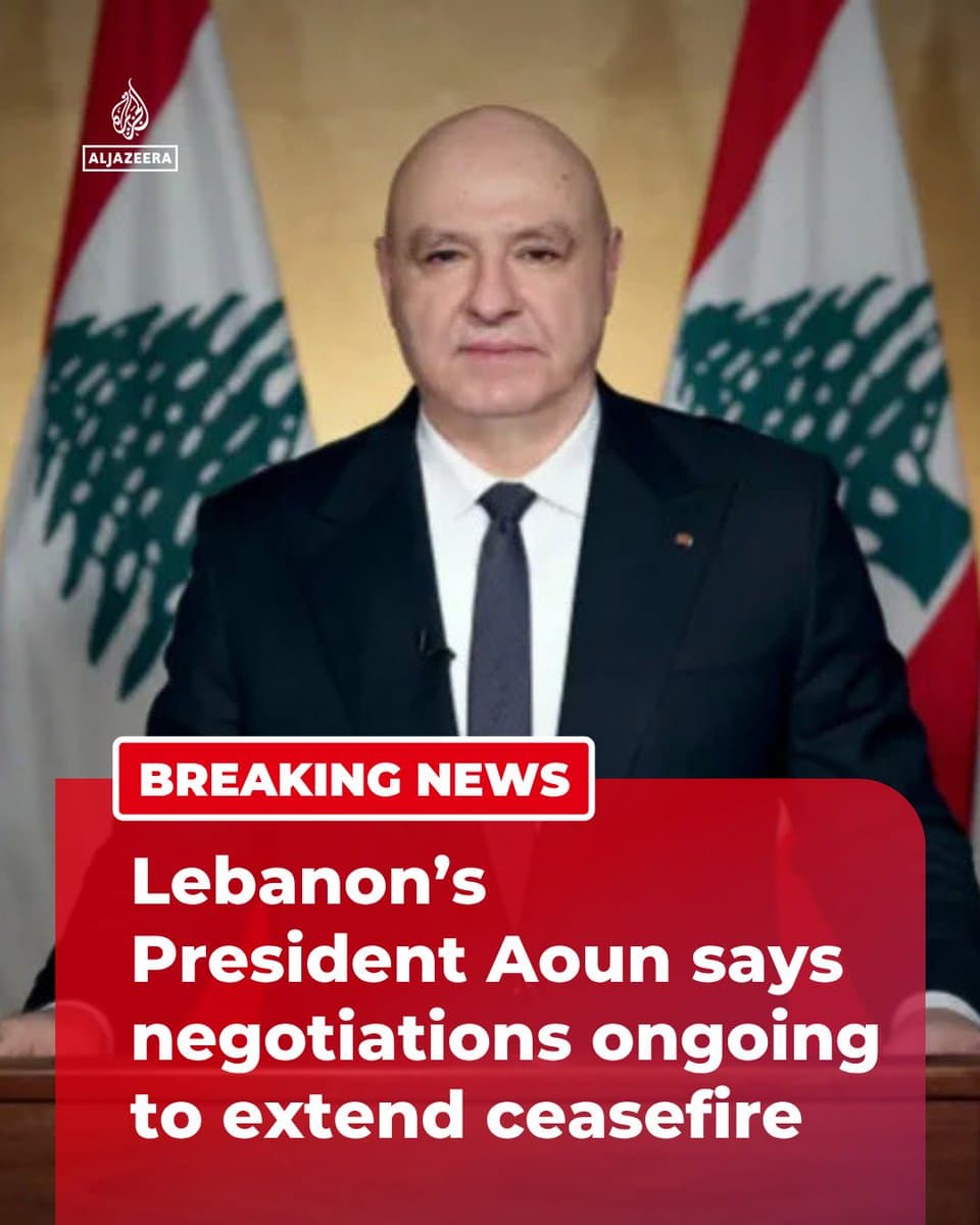 Lebanon’s President Aoun has said negotiations are ongoing to extend the ceasefire, warning that no party will be permitted to obstruct security measures or undermine stability. 🔴 LIVE updates: pic.