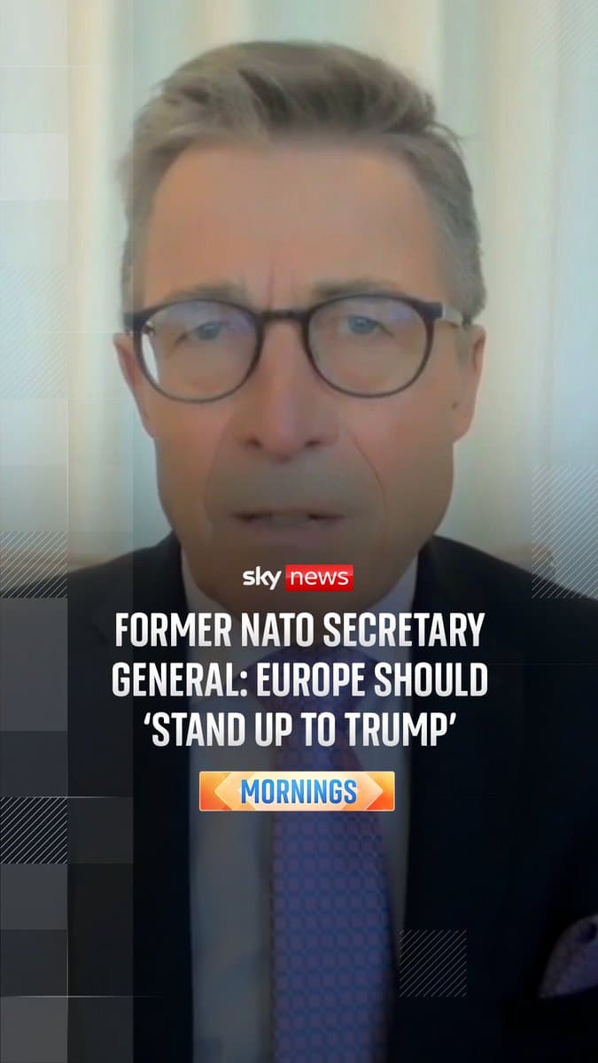 Former NATO Secretary General Anders Fogh Rasmussen tells @WilfredFrost that Europe should stand up to Donald Trump. He says Europe tell the U.S. President: 'We will help you out of this mess provided you will stop imposing tariffs on your allies and that you will stay engaged in Europe, in NATO and continue to support Ukraine.' 🔗