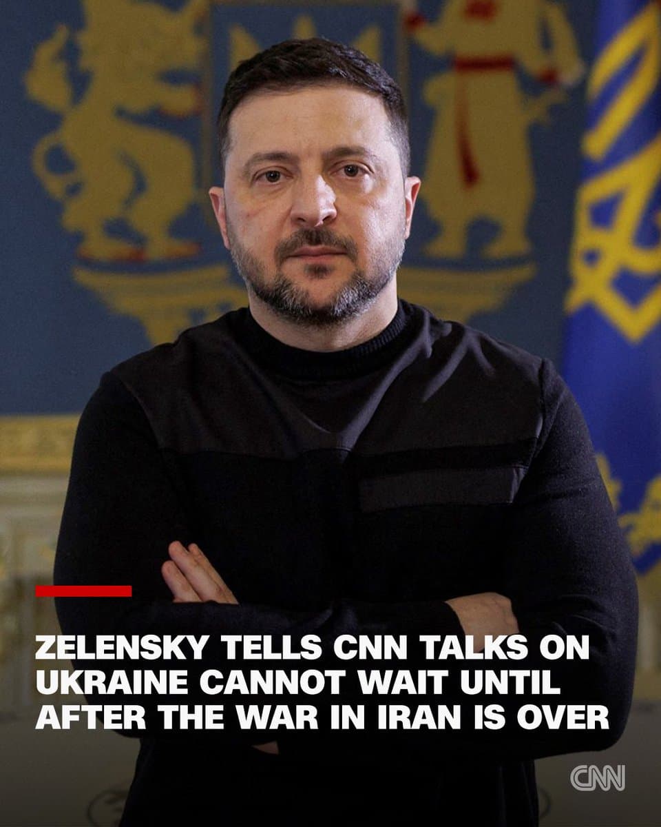 Ukraine's President Volodymyr Zelensky admitted the war in Iran has taken the focus away from Russia's aggression against his country, telling CNN it was a "big risk" to think that efforts to end the fighting in Ukraine can't restart until the conflict in Iran ends.… pic.