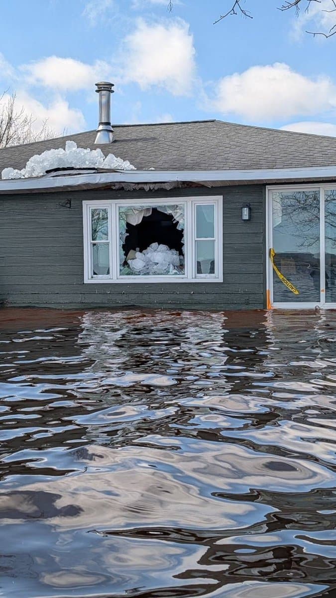 Large chunks of ice rammed into homes along Michigan’s Black Lake in the northeastern Lower Peninsula as constant spring rainfall and winter melt left many homes flooded and threatened to overflow stressed dam systems. pic.