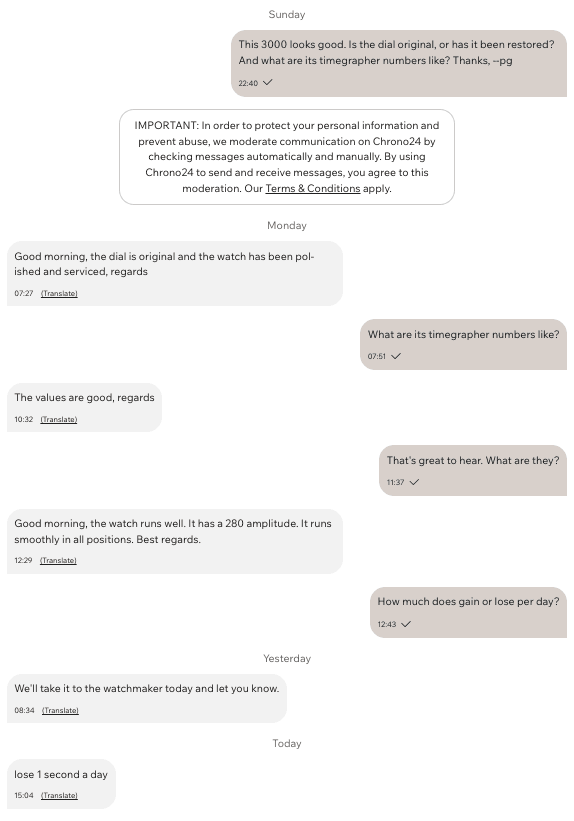 An actual conversation with an Italian dealer. The number I finally get is great. But after this conversation one wonders how believable it is. Plus why would they know the amplitude, but have to go to the watchmaker to get the accuracy?