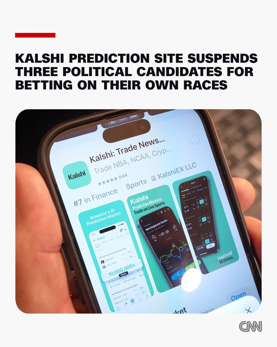 The prediction market Kalshi suspended three political candidates from its platform for “political insider trading” after an internal probe found that they bet on their own campaigns. pic.