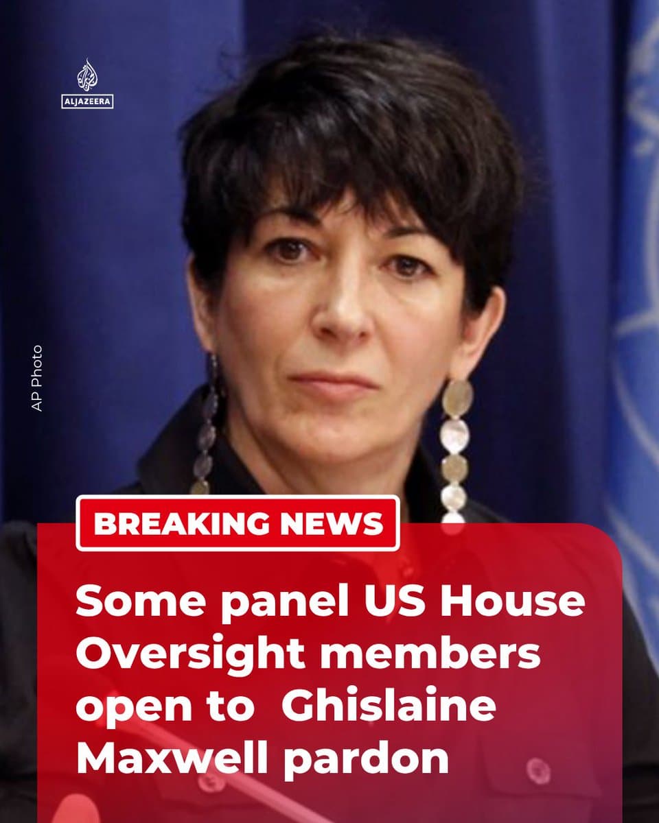 BREAKING: US House Oversight Committee Chair James Comer says some panel members are open to US President Donald Trump pardoning Ghislaine Maxwell to secure her cooperation in the Epstein investigation, Reuters reports. 🔴 Follow for more