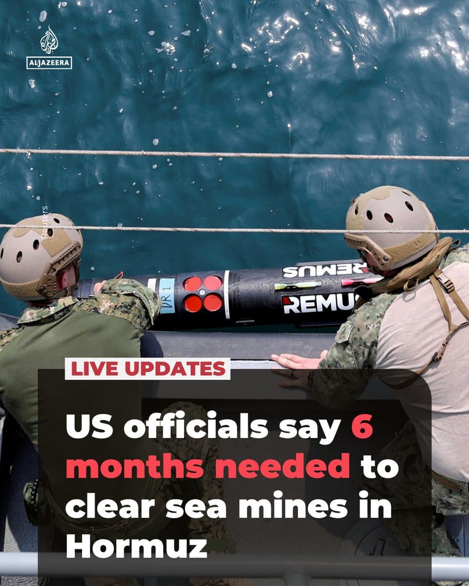 The Pentagon says it will take six months to clear sea mines in the Strait of Hormuz, a source familiar with the situation has told The Associated Press (AP) news agency. 🔴 LIVE updates: pic.