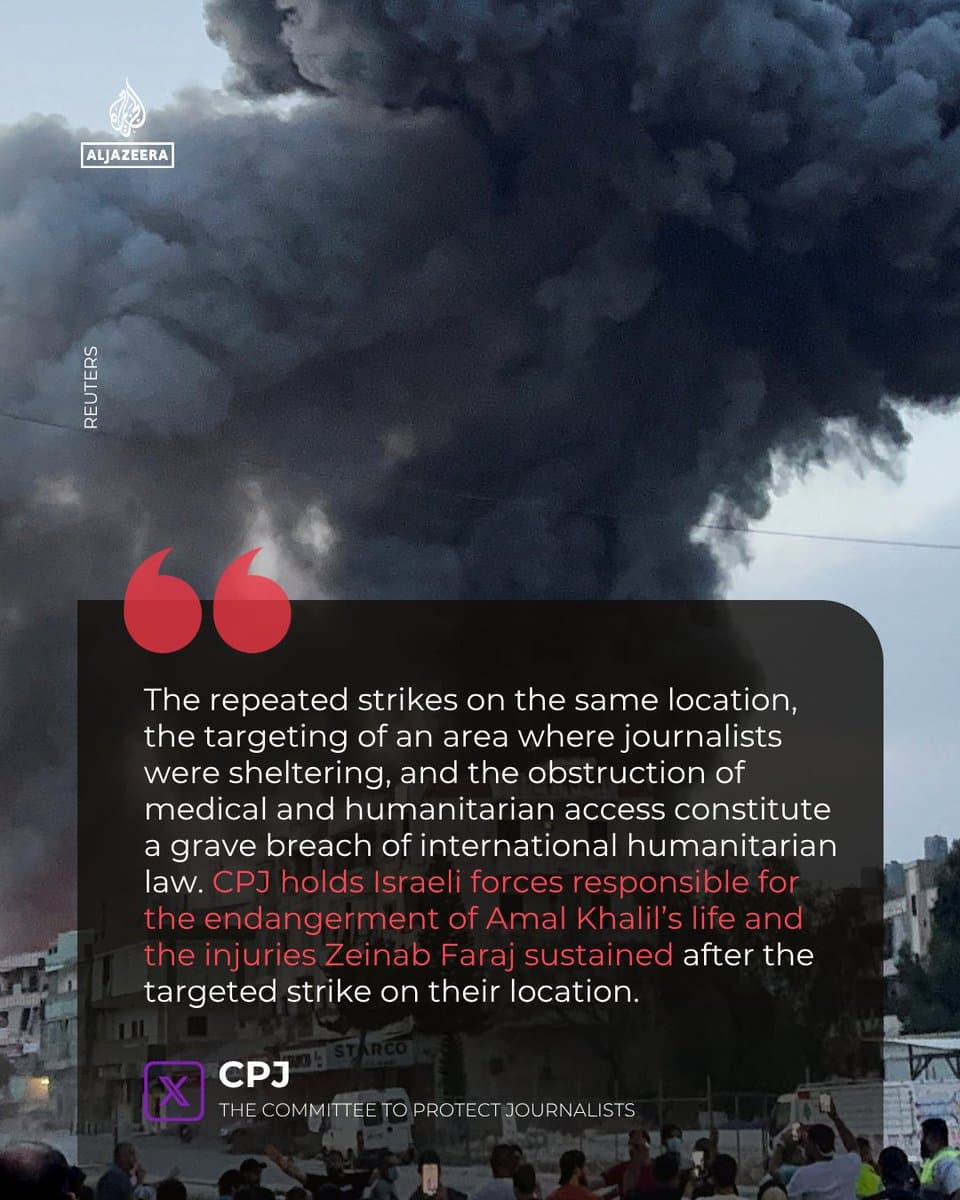 The CPJ has shared a detailed update expressing outrage over the killing of Lebanese journalist Amal Khalil and the wounding of Zeinab Faraj in an Israeli attack in southern Lebanon. 🔴 LIVE updates: pic.