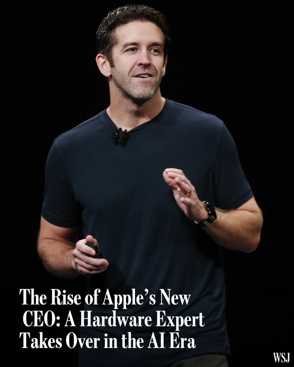 Apple’s new CEO John Ternus is a hardware expert who must help the company catch up in the AI race as it looks for its next big hit. 🔗 pic.