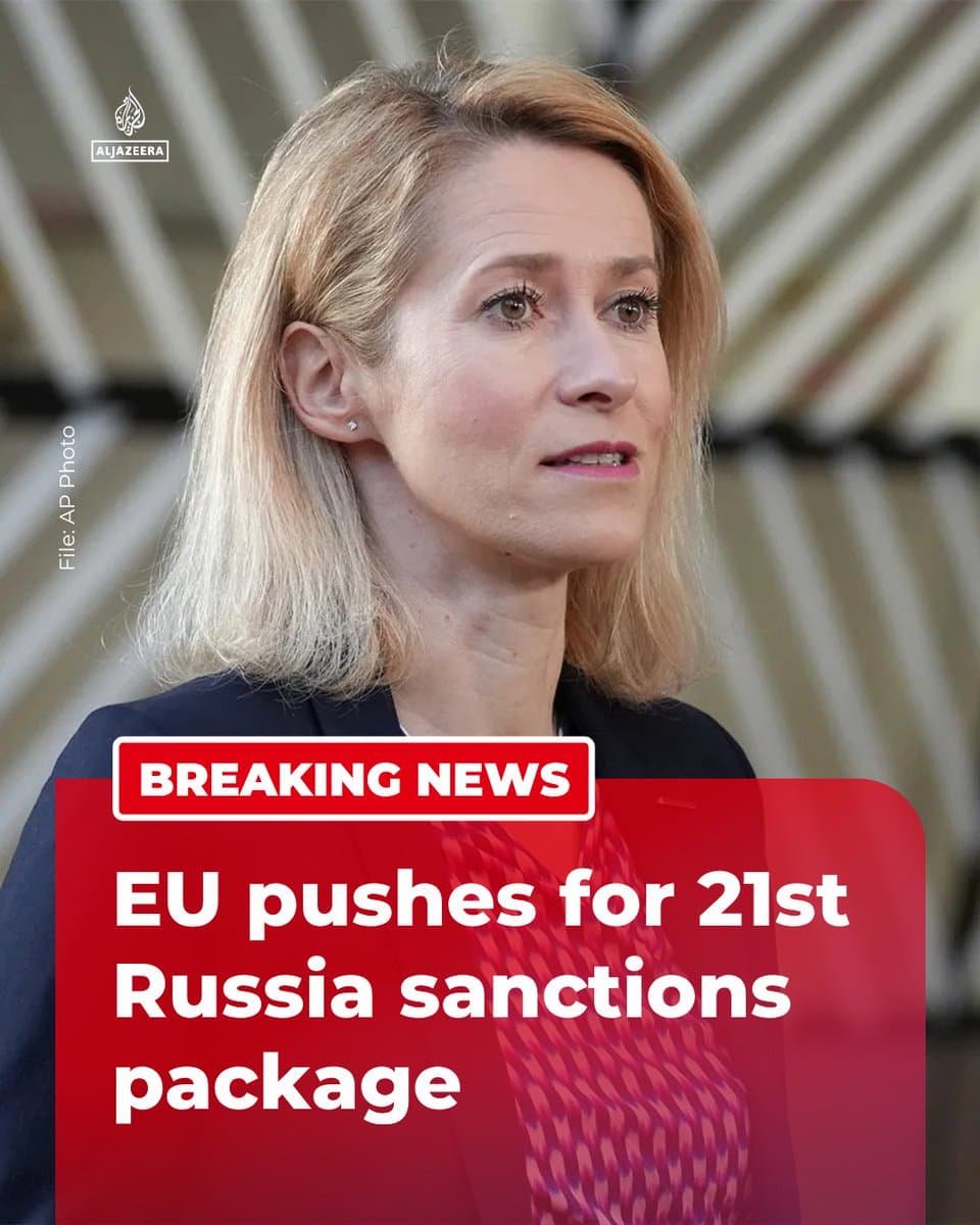 RT by @AJEnglish: BREAKING: The EU has begun work on a 21st sanctions package against Russia, EU foreign policy chief Kaja Kallas said, a day after adopting the 20th round over the war in Ukraine. 🔴 More on pic.