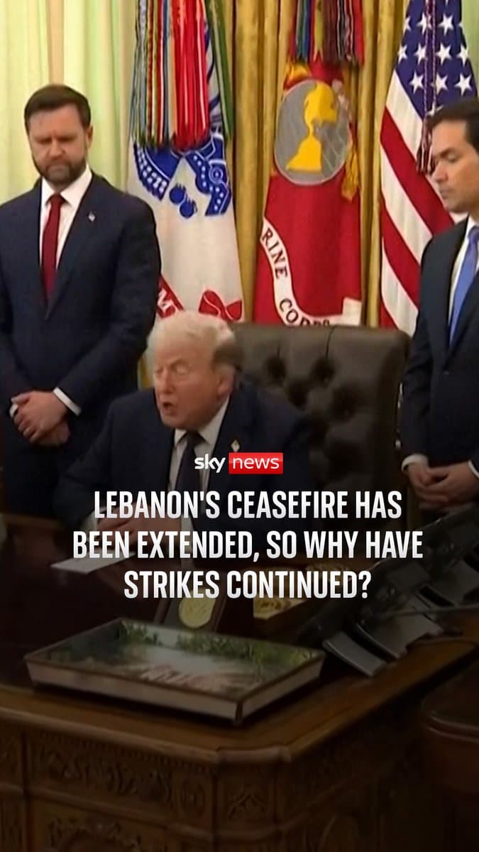 The Israel Defence Forces say it has killed six Hezbollah members in a strike in Bint Jbeil, southern Lebanon. Despite the ceasefire extension, Israel is maintaining the right to strike against Hezbollah for its defence. International correspondent, @DiMagnaySky, on why strikes continue in Lebanon despite the ceasefire.