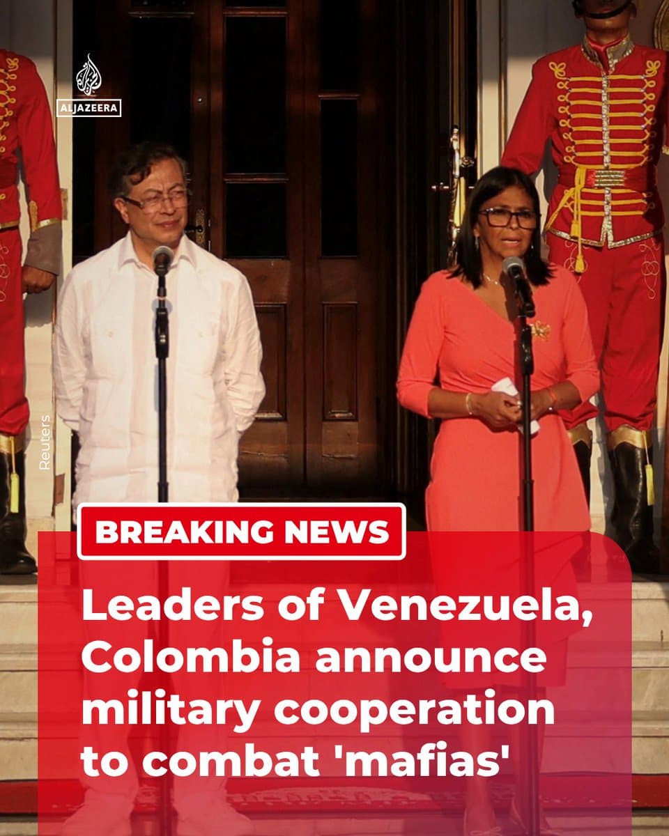 RT by @AJEnglish: BREAKING: Venezuelan President Delcy Rodriguez and her Colombian counterpart, Gustavo Petro, announced on Friday a new military cooperation initiative between the neighbouring countries aimed at combating border "mafias," according to AFP. 🔴 More on pic.