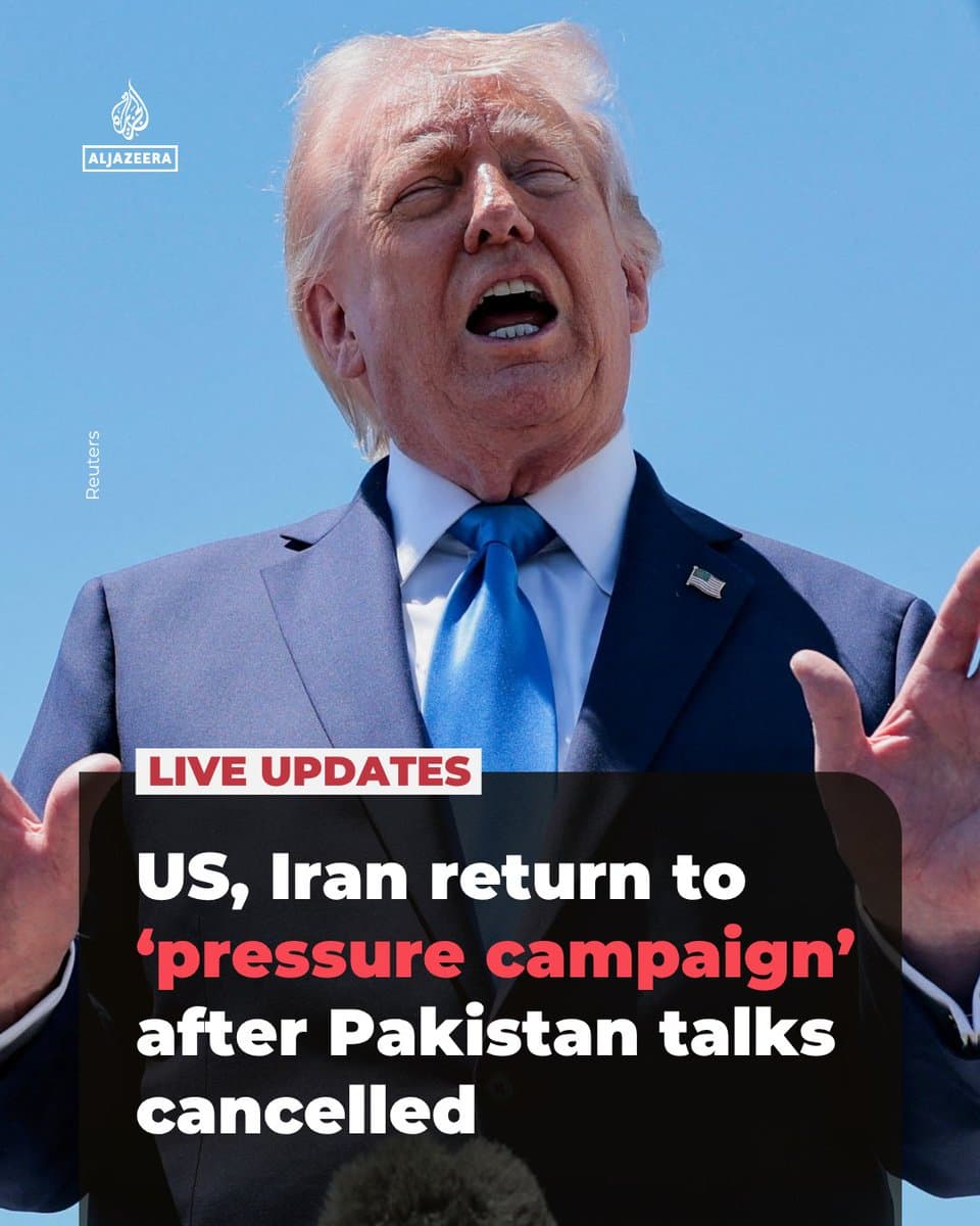 Mark Pfeifle, a top national security adviser for former US President Bush, has told Al Jazeera that Trump’s decision to cancel his delegation’s trip to Pakistan is a step away from diplomacy and a return to a “pressure campaign”. 🟥 Read analysis: pic.