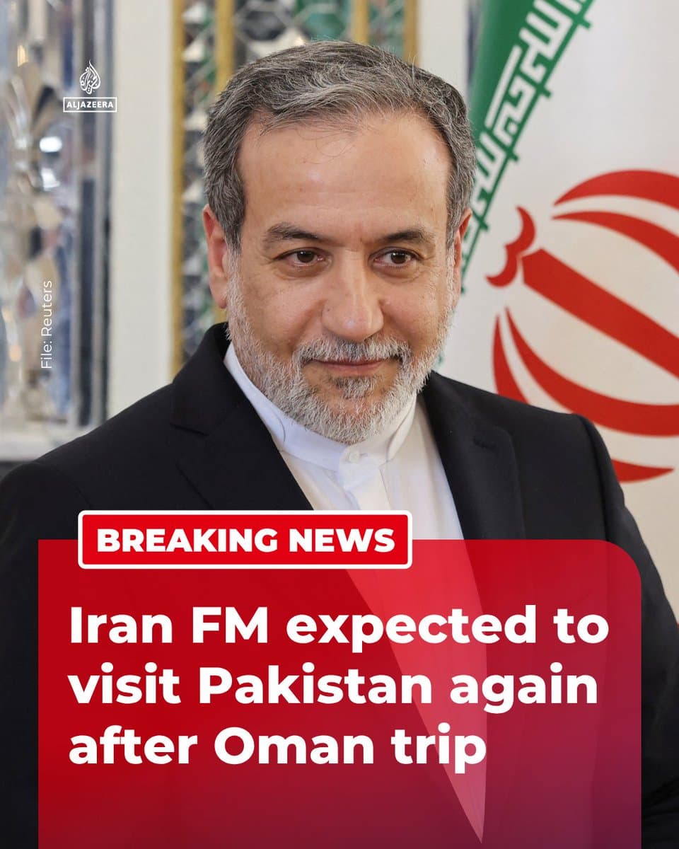 BREAKING: Iran’s Foreign Minister Abbas Araghchi is expected to visit Pakistan again after concluding his trip to Oman and before traveling to Russia, reports Iranian media. 🔴 More on pic.