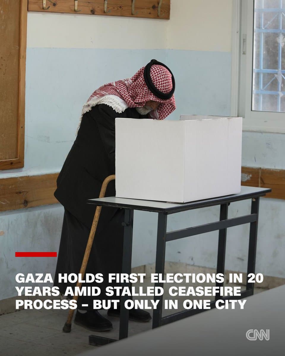 Gaza held its first elections in more than 20 years on Saturday – but only in one city for a small fraction of the shattered territory’s population – amid a stalled process to advance the US-brokered ceasefire between Israel and Hamas. pic.