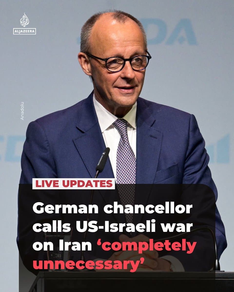 German Chancellor Friedrich Merz describes the US-Israeli war on Iran as “completely unnecessary”, warning it is fuelling instability across Europe, Asia and the US. 🔴 LIVE updates: pic.