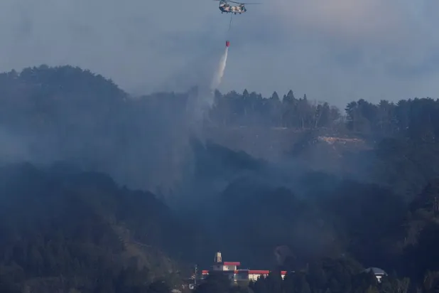 Hundreds of Firefighters Battle Japan Forest Blazes