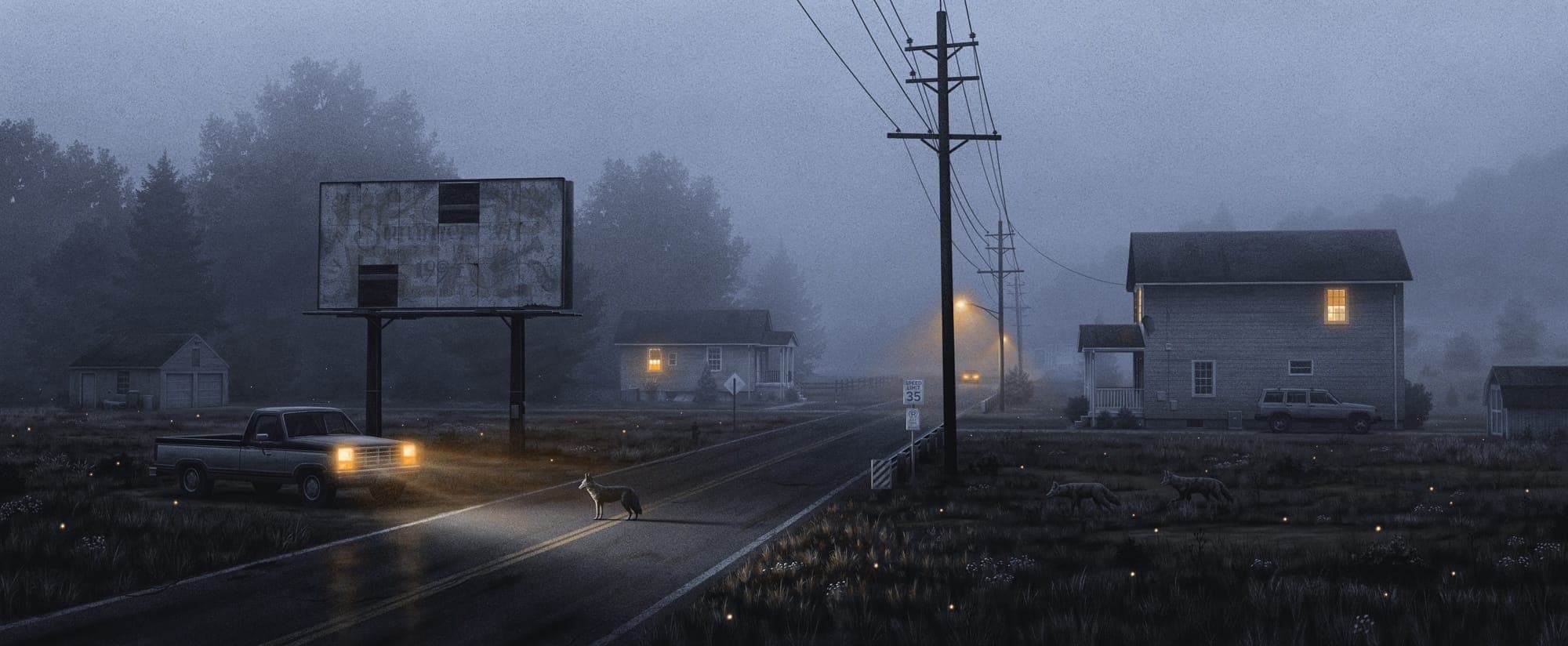 Animals Wander through Neighborhood Streets at Twilight in Nicholas Moegly’s Illustrations
