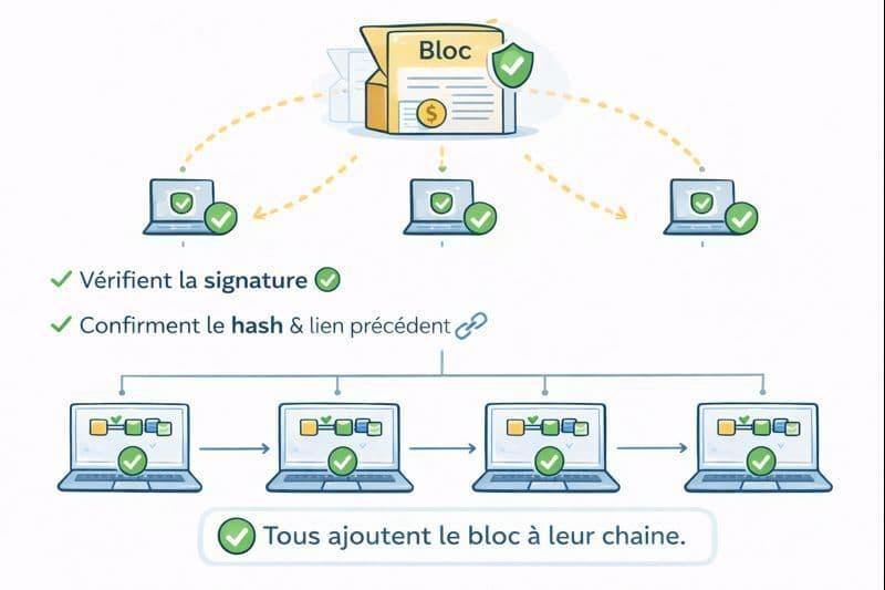 Fonctionnement d’une blockchain - Étape 7/8 : Propagation & validation du bloc