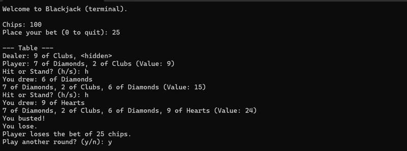 From Python Basics to a Playable Blackjack Game in the Terminal