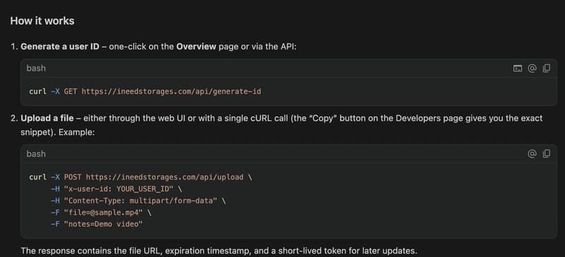 INeedStorages – Fast, Password‑Free Cloud Storage & API