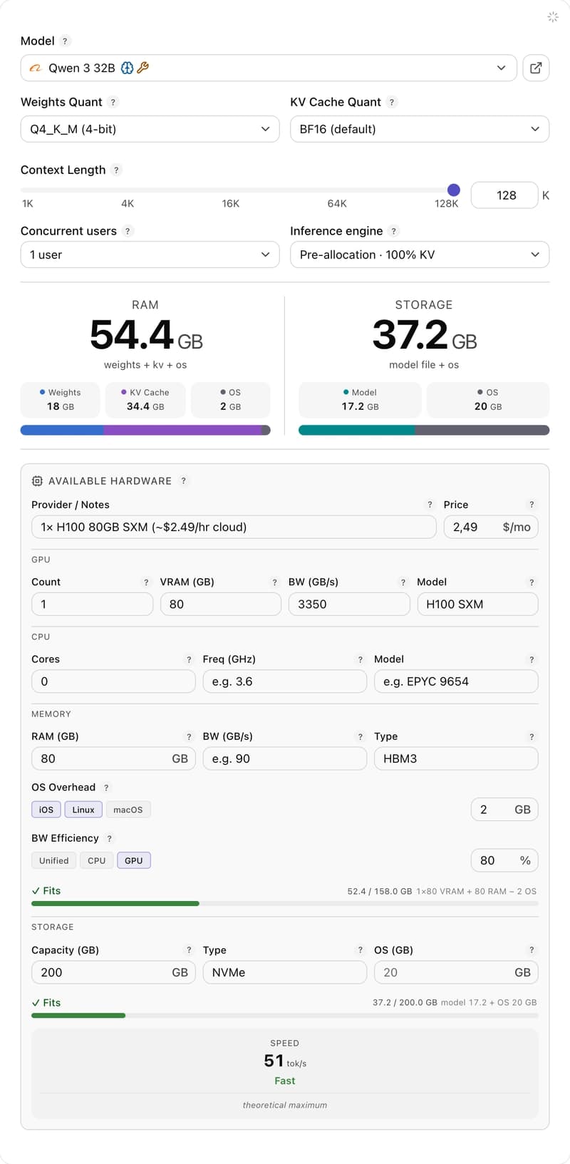 WeightRoom β an LLM resource calculator