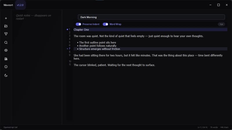Waveort — A Minimal High-Performance Writing Tool