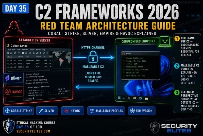 C2 Frameworks 2026 β Cobalt Strike, Sliver, Empire & Red Team C2 Architecture | Hacking Course Day35