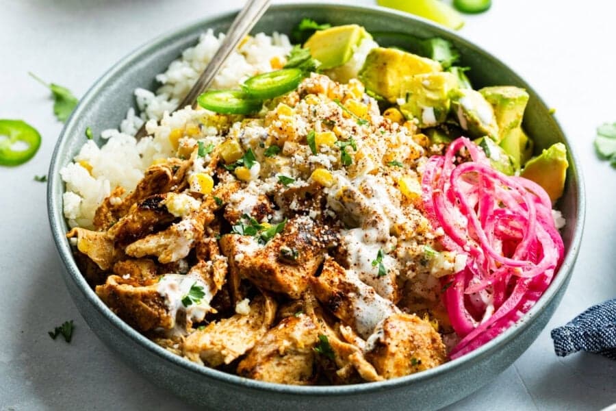 Mexican Street Corn Chicken Rice Bowls
