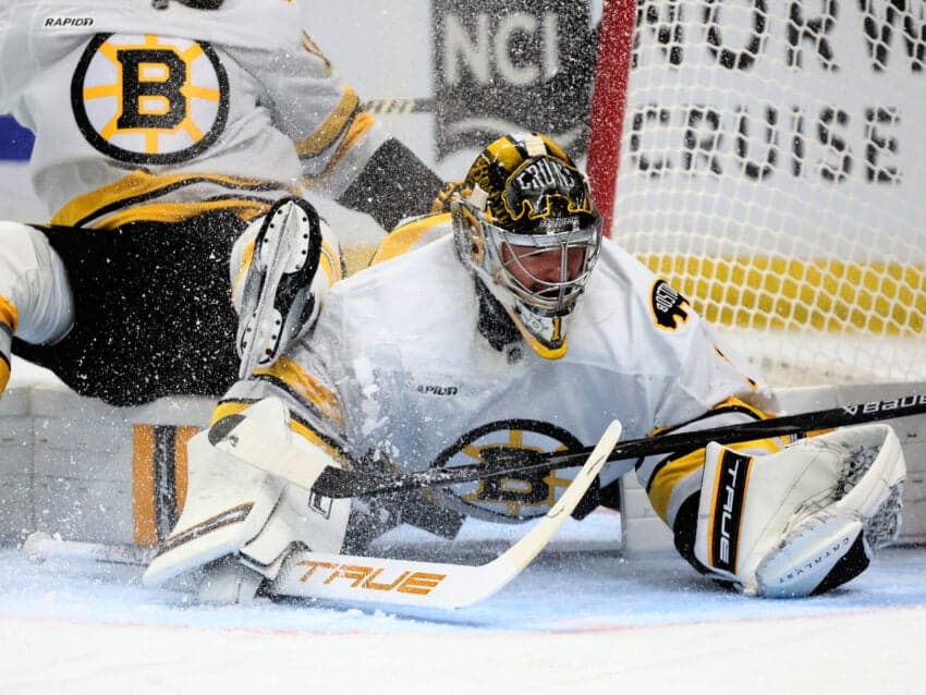 Jeremy Swayman’s greatest save in Game 2 had little to do with stopping pucks in Buffalo