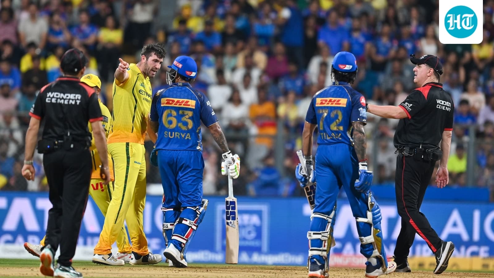 Jamie Overton and Tilak Varma clash at Wankhede, involved in an ugly altercation; Suryakumar Yadav also jumps in