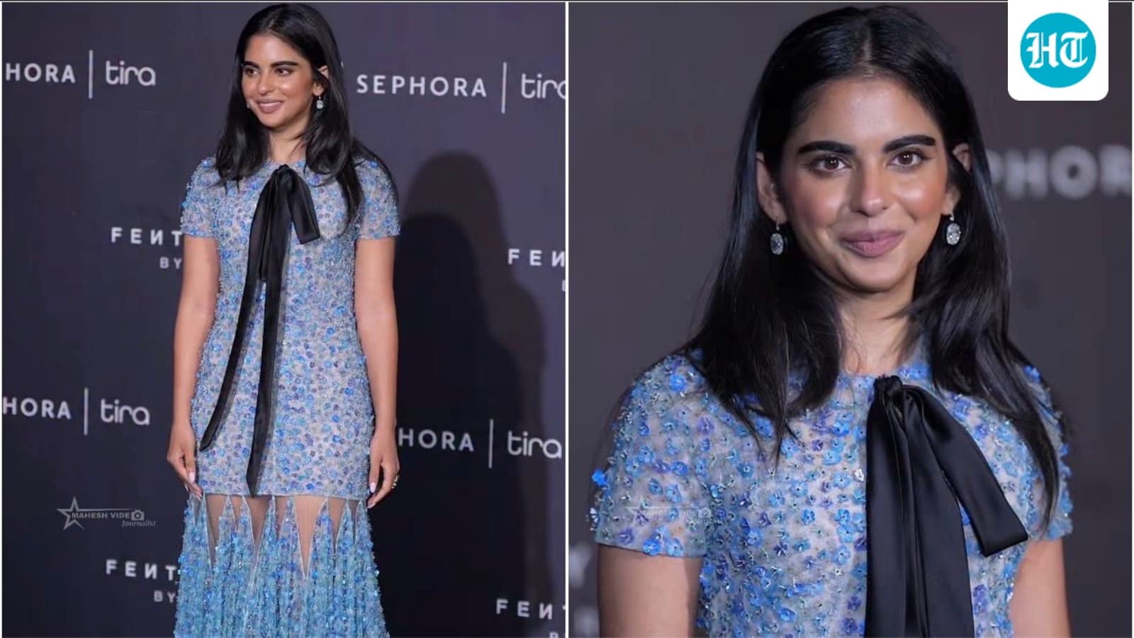 Isha Ambani serves soft couture magic in dreamy baby blue Dior gown and sparkling diamond earrings at Fenty Beauty event