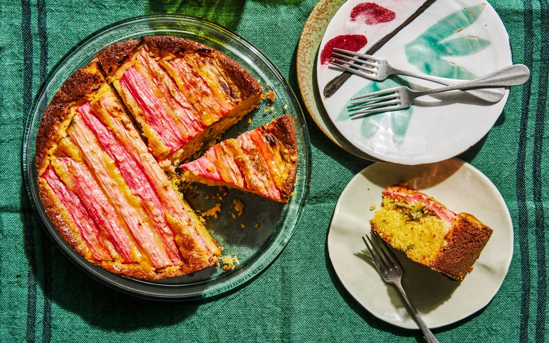 Rhubarb, marmalade and rosemary cake